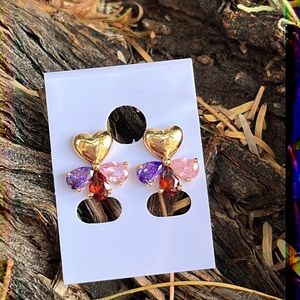 Gold Plated Hear Earrings with color Rhinestone